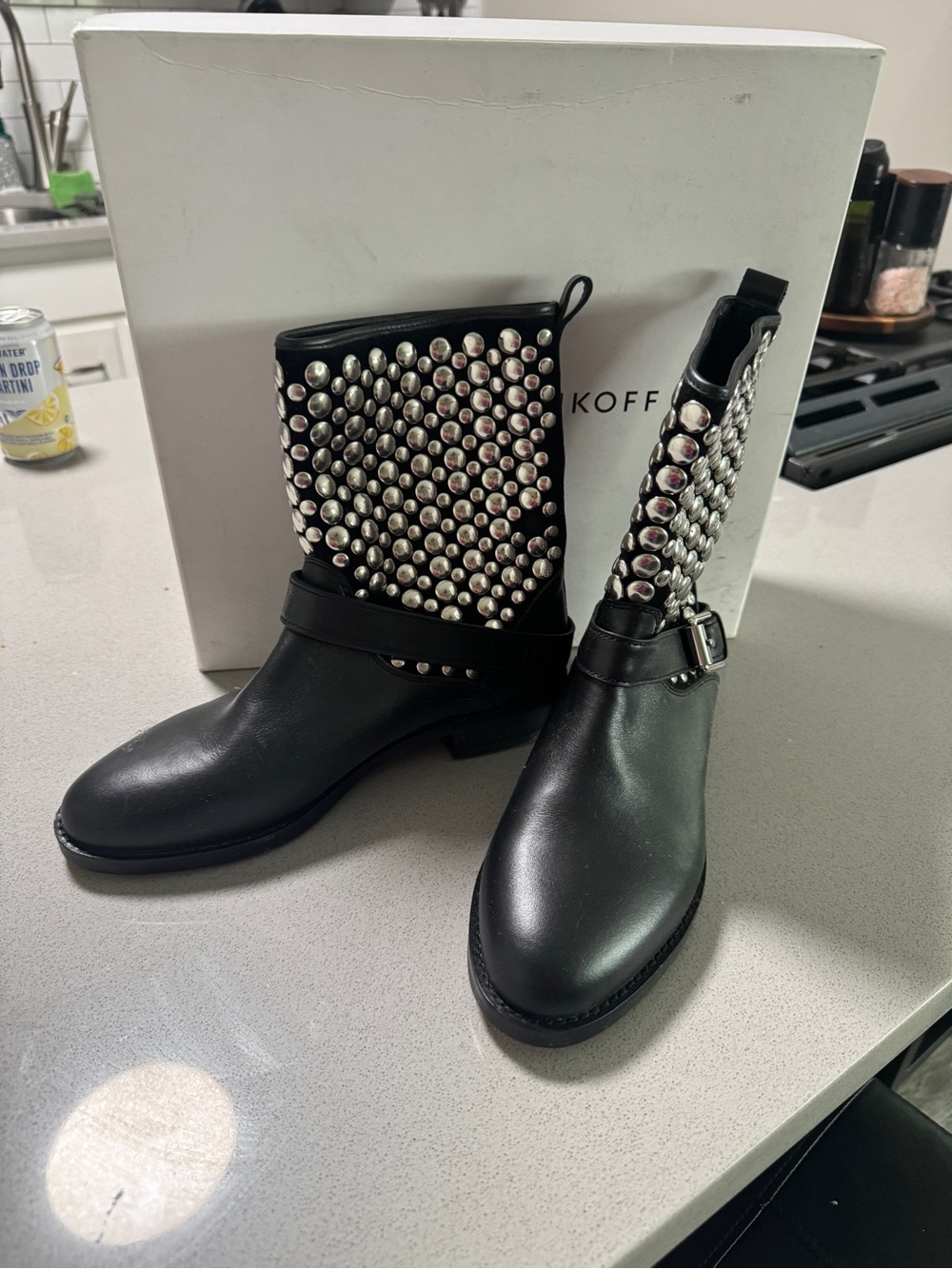 Rebecca Minkoff Black Leather Ankle Boots with Silver Studs
